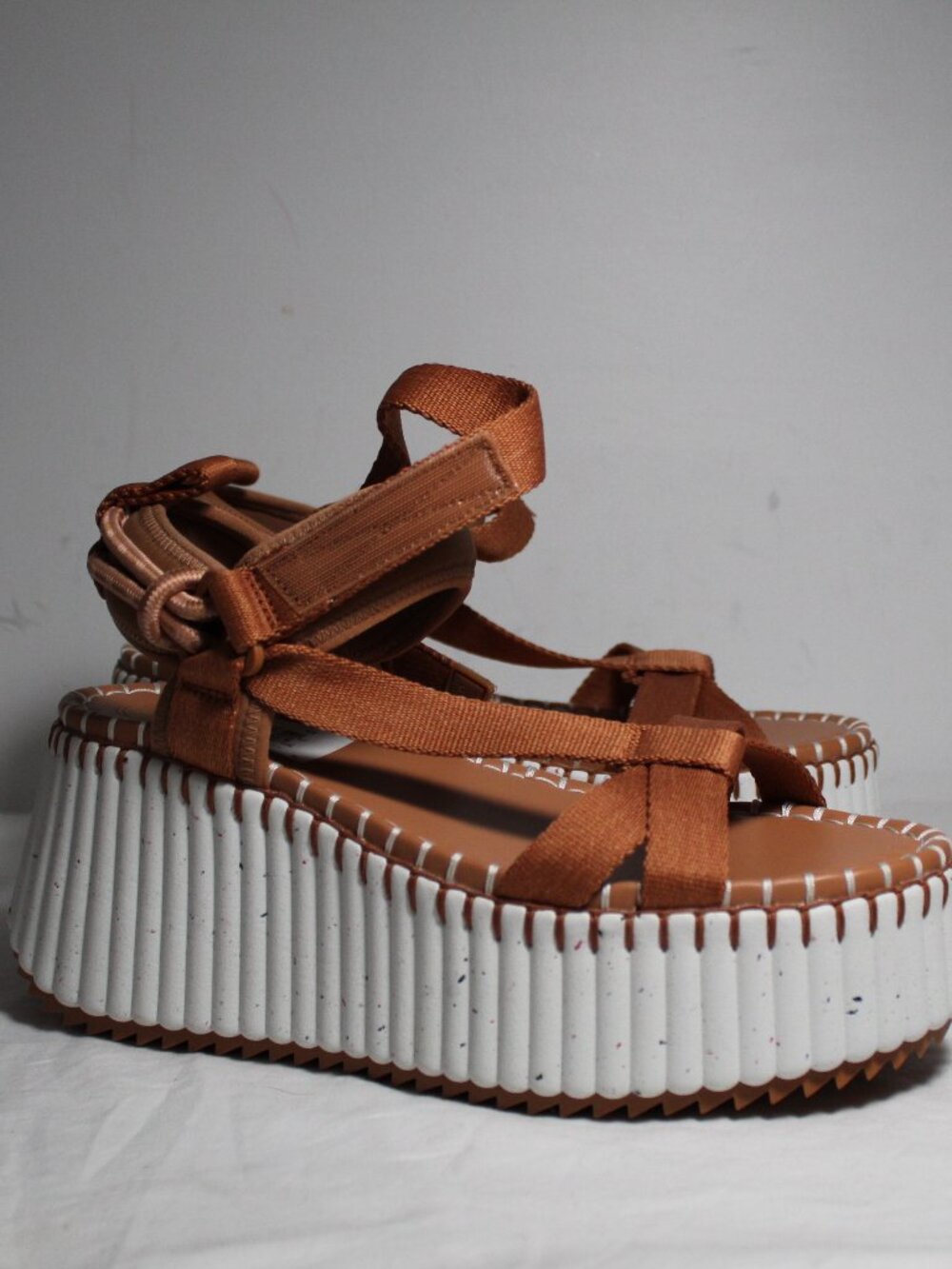 NEW Chloe Chloé Nama Wedge Sandals Platform Ankle Wrap Brown 39